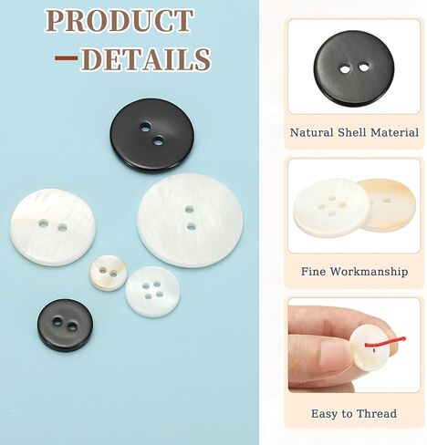 uxcell 42Pcs Natural Shell Button, 2 Hole 11.5mm Round Mother of Pearl Buttons for Shirt Coats Suits Jacket Jeans Skirts DIY Sewing Crafts, Black in Saudi Arabia