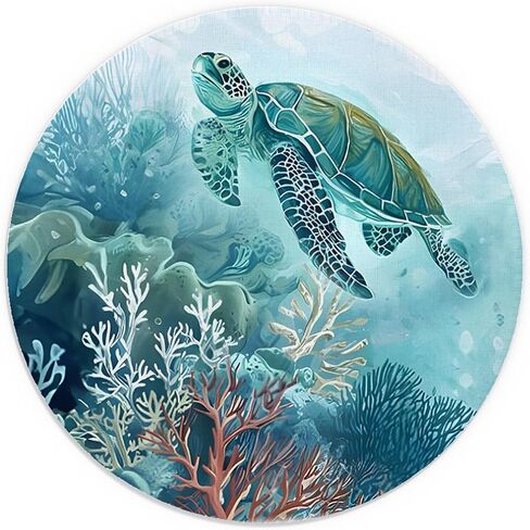 Green Turtle Mouse Pad, Turtle Lovers Gifts, Teal Ocean Beach Nautical Marine Animal Mousepad for Computers Laptop Home Office Dorm Desk Accessories, 7.9x7.9 Inch in Saudi Arabia