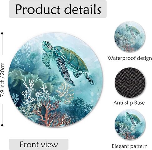 Green Turtle Mouse Pad, Turtle Lovers Gifts, Teal Ocean Beach Nautical Marine Animal Mousepad for Computers Laptop Home Office Dorm Desk Accessories, 7.9x7.9 Inch in Saudi Arabia