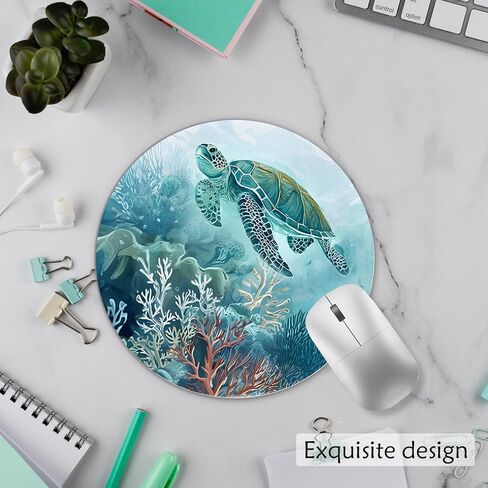 Green Turtle Mouse Pad, Turtle Lovers Gifts, Teal Ocean Beach Nautical Marine Animal Mousepad for Computers Laptop Home Office Dorm Desk Accessories, 7.9x7.9 Inch in Saudi Arabia