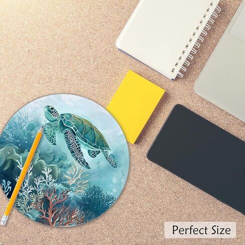 Green Turtle Mouse Pad, Turtle Lovers Gifts, Teal Ocean Beach Nautical Marine Animal Mousepad for Computers Laptop Home Office Dorm Desk Accessories, 7.9x7.9 Inch in Saudi Arabia