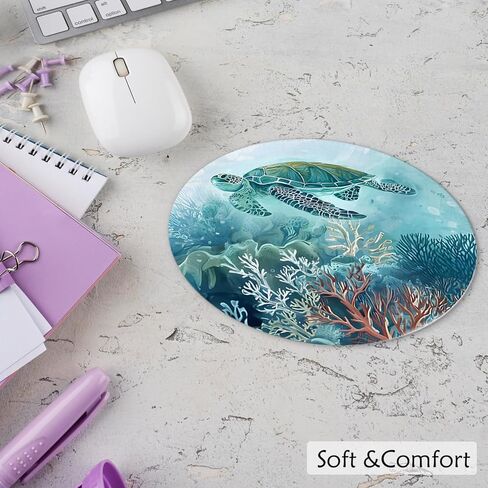 Green Turtle Mouse Pad, Turtle Lovers Gifts, Teal Ocean Beach Nautical Marine Animal Mousepad for Computers Laptop Home Office Dorm Desk Accessories, 7.9x7.9 Inch in Saudi Arabia