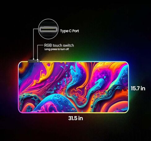 لوحة ماوس ألعاب مقاومة للماء RGB، كبيرة جدًا 31.5 × 15.7 بوصة، قاعدة مطاطية مضادة للانزلاق، سطح فائق النعومة in Saudi Arabia