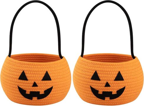 Halloween Basket for Kids, Pumpkin Basket with Handle, Trick or Treat Bucket, Small Orange Halloween Decorations, Pumpkin Candy Bucket Halloween Party Favors in Kuwait