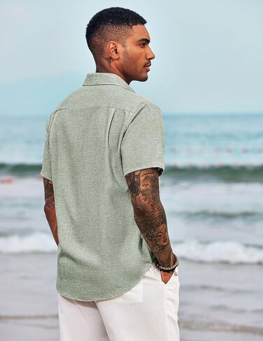 COOFANDY Men's Short Sleeve Button Down Casual Linen Shirts Summer Beach Shirt Vacation Wedding Shirts with Pocket in Saudi Arabia