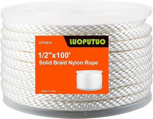 3/8 Inch 200ft White Nylon Solid Braid Rope| High UV & Abrasion Resistance| Industrial Grade, Low Stretch| Multipurpose for Flag Poles, Clotheslines in Saudi Arabia
