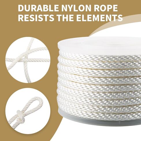 3/8 Inch 200ft White Nylon Solid Braid Rope| High UV & Abrasion Resistance| Industrial Grade, Low Stretch| Multipurpose for Flag Poles, Clotheslines in Saudi Arabia