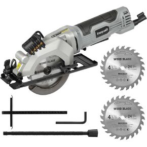 4Amp Mini Circular Saw, 3500RPM Corded Compact Saw with 4-1/2" 24T TCT Blades, Laser Guide, Rip Guide, Vacuum Adapter and Blade Wrench, Max Cutting Depth 1-11/16"(90°), 1-1/8"(45°） in Saudi Arabia