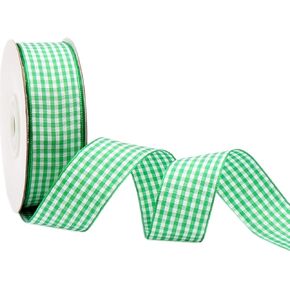 شريط VIVIQUEN Gingham Ribbon شريط مربعات بعرض 2.5 سم من قماش التفتا المنقوش بطول 25 ياردة حافة منسوجة من البوليستر بنسبة 100% (أزرق فاتح، 2.54 سم) in Kuwait