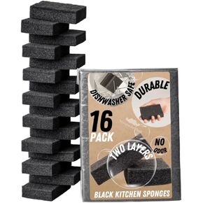 Black Multi Use Scrub Sponges. 16 Pack. Heavy Duty Fiber. Odorless Durable, Black Sponges Kitchen, Black Dish Sponge, Black Sponge for Dishes Non Scratch Fiber Totally Black in Saudi Arabia