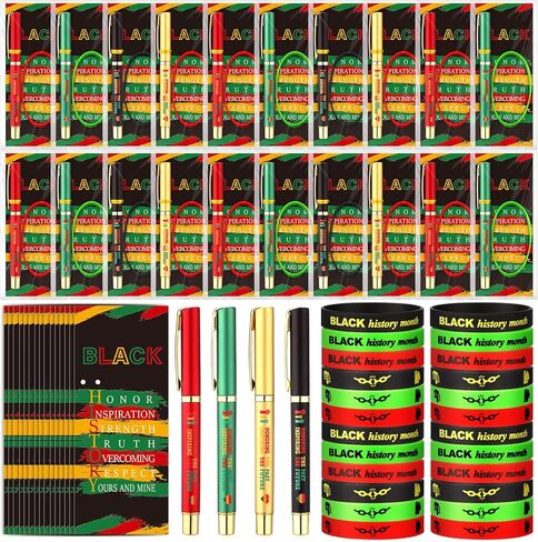 Ctosree 96 قطعة/24 مجموعة من أقلام حبر جاف من Happy Kwanzaa مع بطاقات تهنئة، أقلام حبر جاف من Kwanzaa وبطاقة مرجعية وسوار من السيليكون هدايا حفلات الأعياد التراثية وحشو حقائب الهدايا in Saudi Arabia