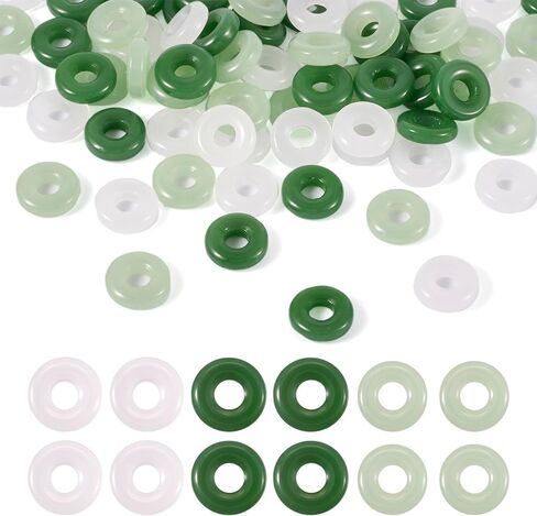 75Pcs Donut Glass Beads 12mm Green Ring Jade Beads Circle Donut Jade Charms Disc Coin Large Hole Bead for Women Men Amulet Bracelet Necklace Earring Jewelry Making in Saudi Arabia
