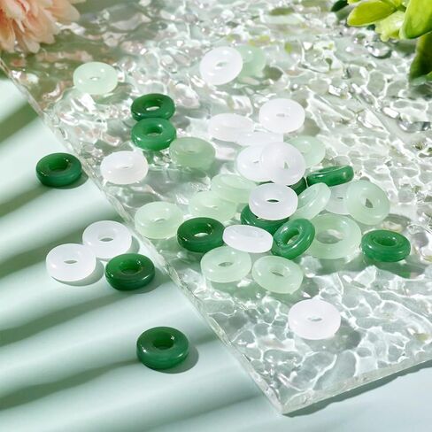 75Pcs Donut Glass Beads 12mm Green Ring Jade Beads Circle Donut Jade Charms Disc Coin Large Hole Bead for Women Men Amulet Bracelet Necklace Earring Jewelry Making in Saudi Arabia