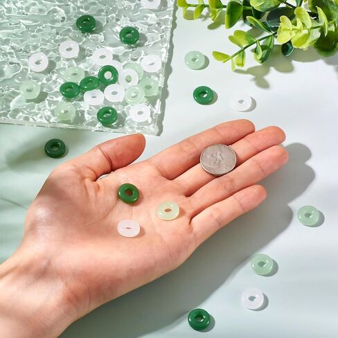75Pcs Donut Glass Beads 12mm Green Ring Jade Beads Circle Donut Jade Charms Disc Coin Large Hole Bead for Women Men Amulet Bracelet Necklace Earring Jewelry Making in Saudi Arabia