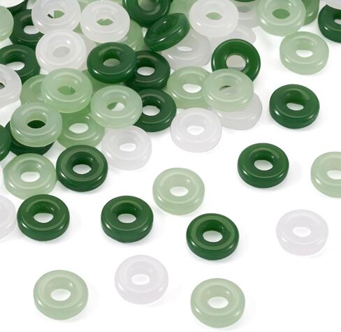 75Pcs Donut Glass Beads 12mm Green Ring Jade Beads Circle Donut Jade Charms Disc Coin Large Hole Bead for Women Men Amulet Bracelet Necklace Earring Jewelry Making in Saudi Arabia