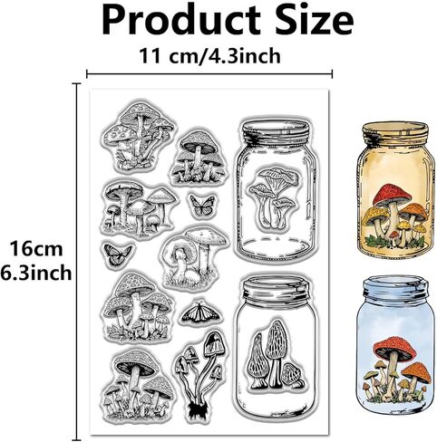 Mushroom Clear Stamps Wedding Reusable Vintage Glass Bottle Flower Leaves Floral Background Rubber Stamp 2 Sheets Decorative Seals DIY Scrapbooking Journal Card Making Photo Album Decor in Saudi Arabia