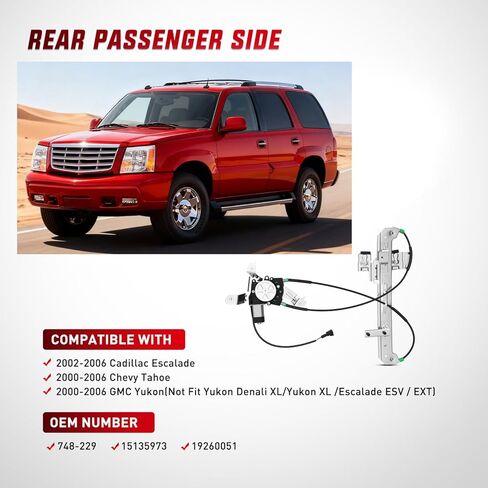 Nilight Power Window Regulator with Motor Rear Passenger Side,Compatible with Cadillac Escalade/Chevy Tahoe/GMC Yukon 2002 2003 2004 2005 2006,Rear Right,748-229 in Saudi Arabia