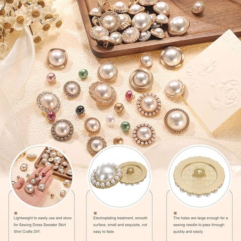 HARFINGTON 10pcs 40L Pearl Gold Metal Sewing Buttons 25mm 1" Round Women Coat Buttons with Plastic Shank Replacement DIY Button for Sewing Clothing Sweater Decoration Craft, #10 in Kuwait