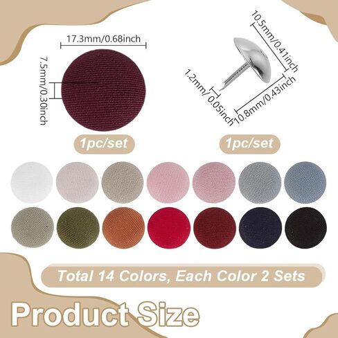 AHANDMAKER 28 Sets Baseball Cap Button Top Replacement Hat Buttons, 14 Colors 0.68Inch/17.3mm Cloth Covered Hat Buttons, Hat Snap Button for Replacement Repair Jeans Blouse Handbags Sewing Supplies in Saudi Arabia