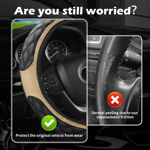 أغطية عجلة قيادة السيارة مقاس 15 بوصة بألوان مزدوجة، غطاء عجلة قيادة جلدي غير قابل للانزلاق لحماية عجلات القيادة، غطاء لعجلات السيارة لتزيين السيارات العالمية (أبيض) in Kuwait