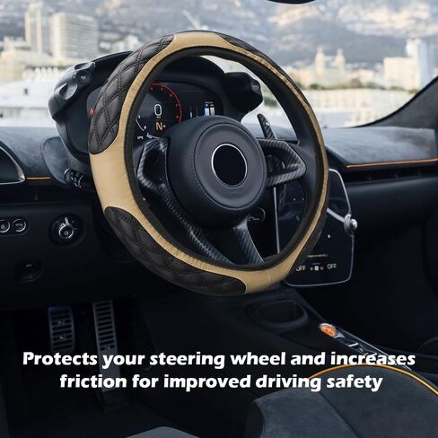 أغطية عجلة قيادة السيارة مقاس 15 بوصة بألوان مزدوجة، غطاء عجلة قيادة جلدي غير قابل للانزلاق لحماية عجلات القيادة، غطاء لعجلات السيارة لتزيين السيارات العالمية (أبيض) in Kuwait