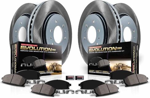 طقم مكابح أمامية وخلفية Power Stop SC7566 مع دوارات مكابح شبه مطلية ووسادات مكابح سيراميكية وأجهزة لـ Buick LaCrosse، وBuick Regal Sportb، وChevrolet Malibu، وGMC Terrain [نموذج محدد] in Kuwait