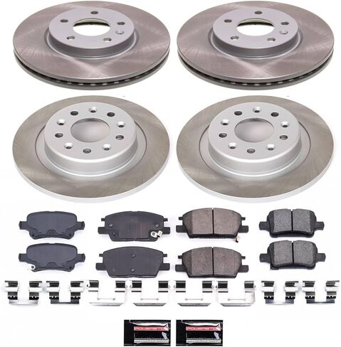 طقم مكابح أمامية وخلفية Power Stop SC7566 مع دوارات مكابح شبه مطلية ووسادات مكابح سيراميكية وأجهزة لـ Buick LaCrosse، وBuick Regal Sportb، وChevrolet Malibu، وGMC Terrain [نموذج محدد] in Kuwait