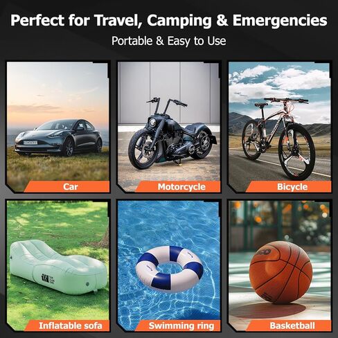 Wzxlj. منفاخ إطارات Y، ضاغط هواء محمول 12 فولت - نفخ سريع، مضخة هواء لاسلكية 150 رطل لكل بوصة مربعة مع ضوء LED، منفاخ إطارات كهربائي لبنك الطاقة للدراجات والدراجات النارية والكرة والمواد القابلة للنفخ in Kuwait