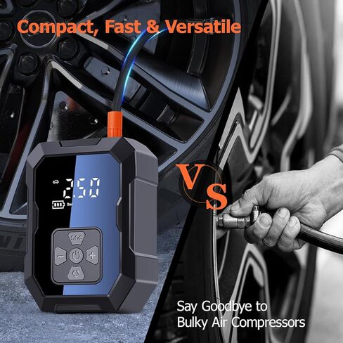 Wzxlj. منفاخ إطارات Y، ضاغط هواء محمول 12 فولت - نفخ سريع، مضخة هواء لاسلكية 150 رطل لكل بوصة مربعة مع ضوء LED، منفاخ إطارات كهربائي لبنك الطاقة للدراجات والدراجات النارية والكرة والمواد القابلة للنفخ in Kuwait