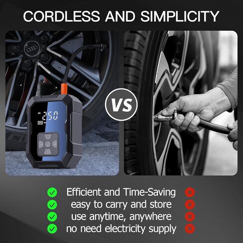 Wzxlj. منفاخ إطارات Y، ضاغط هواء محمول 12 فولت - نفخ سريع، مضخة هواء لاسلكية 150 رطل لكل بوصة مربعة مع ضوء LED، منفاخ إطارات كهربائي لبنك الطاقة للدراجات والدراجات النارية والكرة والمواد القابلة للنفخ in Kuwait