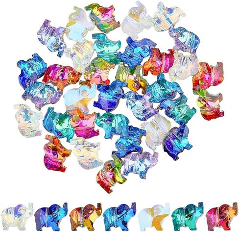 SUPERFINDINGS 35Pcs 7 Colors Transparent Elephant Glass Beads Mixed Color Back Plated Charms Bulk Animal Spacer Beads Earrings Necklaces Bracelets Charms for Jewelry Making 13x15x8.5mm Hole 1.2mm in Saudi Arabia