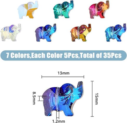 SUPERFINDINGS 35Pcs 7 Colors Transparent Elephant Glass Beads Mixed Color Back Plated Charms Bulk Animal Spacer Beads Earrings Necklaces Bracelets Charms for Jewelry Making 13x15x8.5mm Hole 1.2mm in Saudi Arabia
