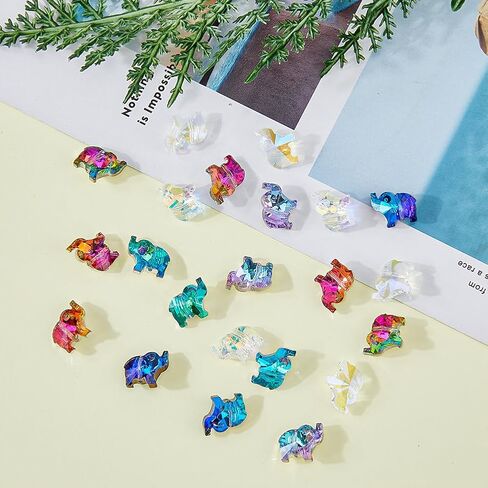 SUPERFINDINGS 35Pcs 7 Colors Transparent Elephant Glass Beads Mixed Color Back Plated Charms Bulk Animal Spacer Beads Earrings Necklaces Bracelets Charms for Jewelry Making 13x15x8.5mm Hole 1.2mm in Saudi Arabia