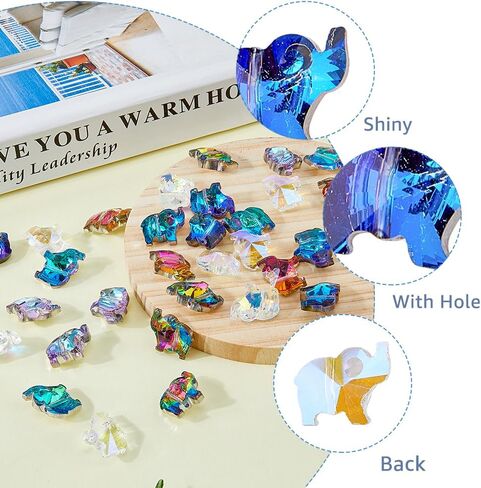 SUPERFINDINGS 35Pcs 7 Colors Transparent Elephant Glass Beads Mixed Color Back Plated Charms Bulk Animal Spacer Beads Earrings Necklaces Bracelets Charms for Jewelry Making 13x15x8.5mm Hole 1.2mm in Saudi Arabia