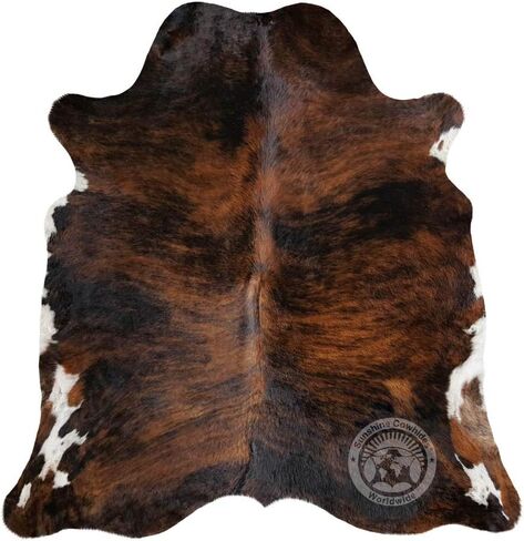 سجادة Sunshine Cowhides 100% أصلية من جلد البقر ثلاثي الألوان - سجادة جلد حيوان على الطراز الحديث وسجادة أرضية لغرفة المعيشة وغرفة النوم والمطبخ والمزيد - كبيرة جدًا (6x7-8 قدم) in Kuwait