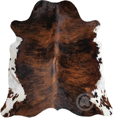 سجادة Sunshine Cowhides 100% أصلية من جلد البقر ثلاثي الألوان - سجادة جلد حيوان على الطراز الحديث وسجادة أرضية لغرفة المعيشة وغرفة النوم والمطبخ والمزيد - كبيرة جدًا (6x7-8 قدم) in Kuwait