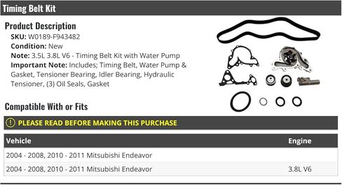 Timing Belt Kit with Water Pump - Compatible with 2004-2008, 2010-2011 Mitsubishi Endeavor 3.8L V6 in Saudi Arabia