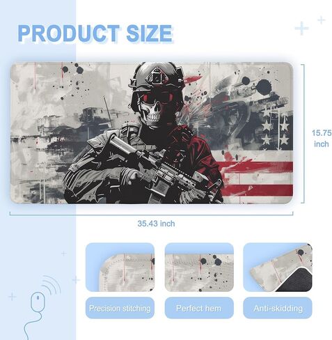 Gun Mouse Pad,Military Skull XXL Gaming Mouse Pads,American Flag Mousepad,Camo Large Waterproof Non-Slip Rubber Desk Mat with Stitched Edges Office Home Computer Desk Accessories,35.4 x 15.7 in in Saudi Arabia