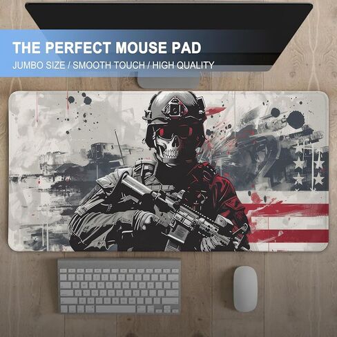 Gun Mouse Pad,Military Skull XXL Gaming Mouse Pads,American Flag Mousepad,Camo Large Waterproof Non-Slip Rubber Desk Mat with Stitched Edges Office Home Computer Desk Accessories,35.4 x 15.7 in in Saudi Arabia