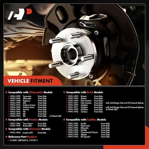 A-Premium 2 × محمل العجلة الأمامية ومجموعة المحور مع ABS و5 عروات متوافقة مع Buick Century Lesabre Riviera وCadillac Allante DeVille Eldorado Seville وChevrolet Lumina APV in Saudi Arabia