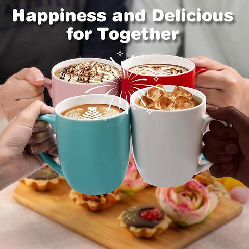 مجموعة أكواب قهوة كبيرة سعة 16 أونصة من Urbanstrive مكونة من 4 أكواب قهوة سيراميك أكواب قهوة سوداء وأكواب شاي فكرة هدية للنساء والرجال هدايا تدفئة المنزل والمكتب المنزلي الجديد، أسود 4 عبوات in Kuwait