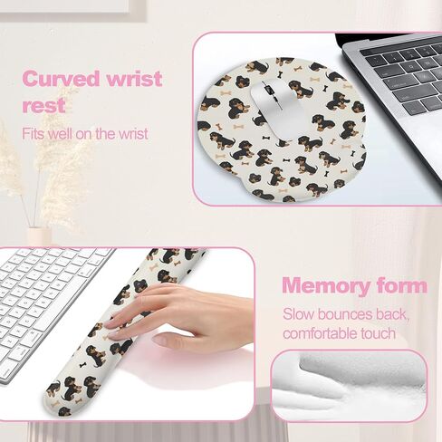Cute Dachshund Dog Mouse Pad with Wrist Rest Set, 3-in-1 Wrist Support Mousepad Set, Gaming Mat Pad with Anti-Skid Base,Ergonomic Memory Foam Mouse Pad Set for Women, Office, Typing, Gaming in Saudi Arabia