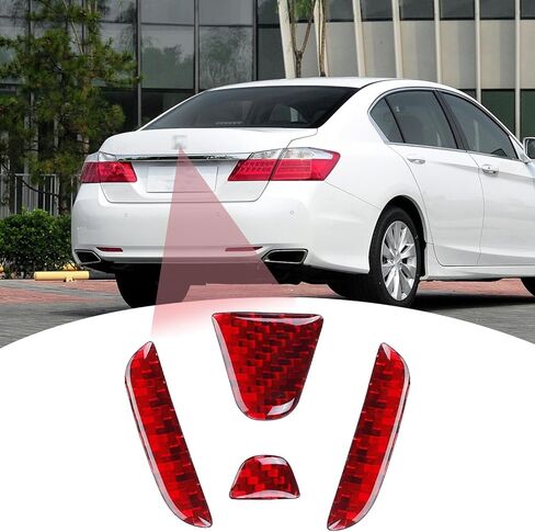 متوافق مع ملحقات شعار الباب الخلفي للسيارة وشعار الكسوة من ألياف الكربون وغطاء لاصق لسيارة Honda Accord 2013-2017، أحمر in Saudi Arabia