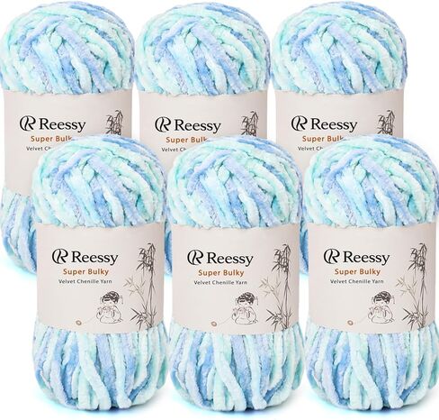 Velvet Chenille Yarn Pack – 6 Skeins × 100g Super Bulky (CYC #6) – Soft Velvet Chunky for Crocheting & Knitting, Fluffy Chenille Yarn for Blankets, Scarves & Crafts (Aqua Blue) in Saudi Arabia