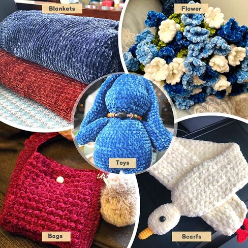 Velvet Chenille Yarn Pack – 6 Skeins × 100g Super Bulky (CYC #6) – Soft Velvet Chunky for Crocheting & Knitting, Fluffy Chenille Yarn for Blankets, Scarves & Crafts (Aqua Blue) in Saudi Arabia