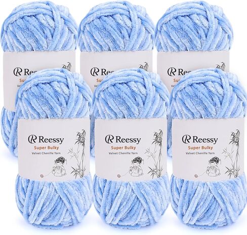 Velvet Chenille Yarn Pack – 6 Skeins × 100g Super Bulky (CYC #6) – Soft Velvet Chunky for Crocheting & Knitting, Fluffy Chenille Yarn for Blankets, Scarves & Crafts (Aqua Blue) in Saudi Arabia
