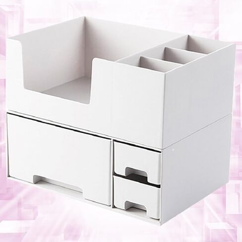 NOLITOY Computer Monitor Elevated Shelf with Drawer Desk Riser Desktop Storage Organizer for Office and Students Multi-compartment Plastic Storage Case for Stationery Cosmetics and in Saudi Arabia