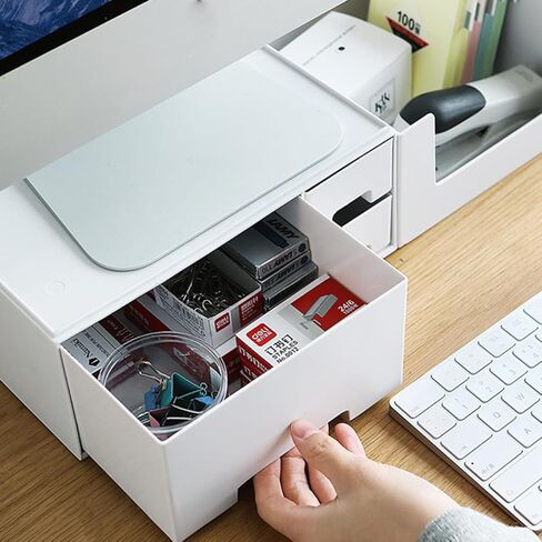 NOLITOY Computer Monitor Elevated Shelf with Drawer Desk Riser Desktop Storage Organizer for Office and Students Multi-compartment Plastic Storage Case for Stationery Cosmetics and in Saudi Arabia