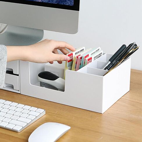 NOLITOY Computer Monitor Elevated Shelf with Drawer Desk Riser Desktop Storage Organizer for Office and Students Multi-compartment Plastic Storage Case for Stationery Cosmetics and in Saudi Arabia