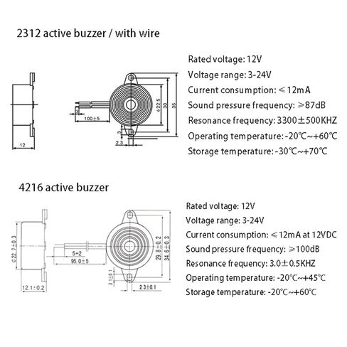 10PCS 2312 4216 Active Buzzer Alarm 3-24V electromagnetic Universal Buzzer Speaker Anti-Theft Device 3-24V(2312) in Saudi Arabia